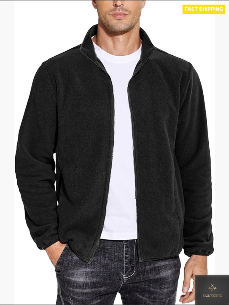 Men's Polar Fleece Jacket Lightweight Full Zip Outdoor Warm Coat With Pockets